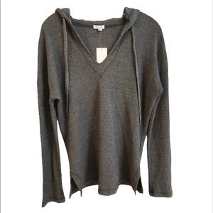 Splendid Thermal Waffle Knit Pullover V Neck Hoodie Heather Charcoal Gray XS NWT